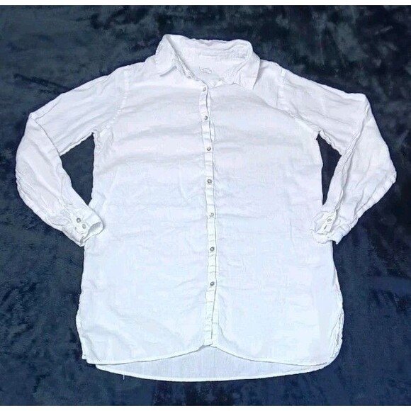 Sigrid Olsen Tops - Sigrid Olson 100% Linen Button Down Tunic L White Coastal Grandma Quiet Luxury